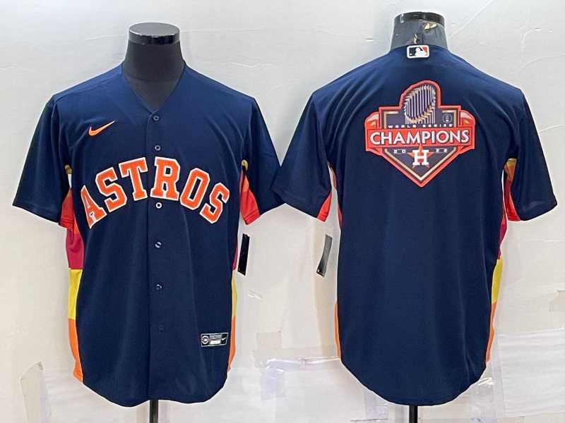 Men%27s Houston Astros Navy Blue Champions Big Logo Stitched MLB Cool Base Nike Jersey
